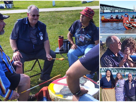 Dr. Bob Lorinser celebrates water protection, sits at Grandfather Drum with Indigenous leaders